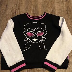Hybrid Apparel Black and White Kids Sweater with Pink Accents